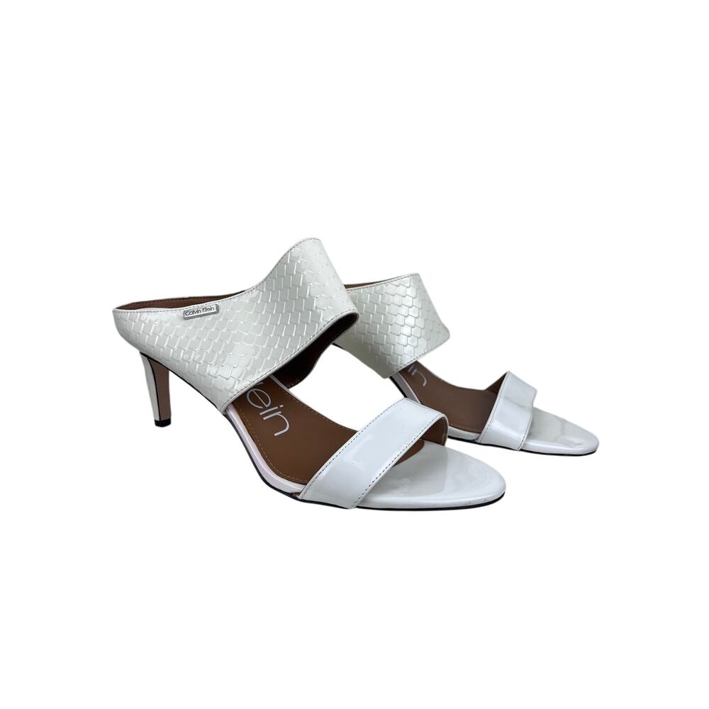Calvin Klein Women's Cecily white patent leather python slide sandals heels NWOT - Picture 5 of 7